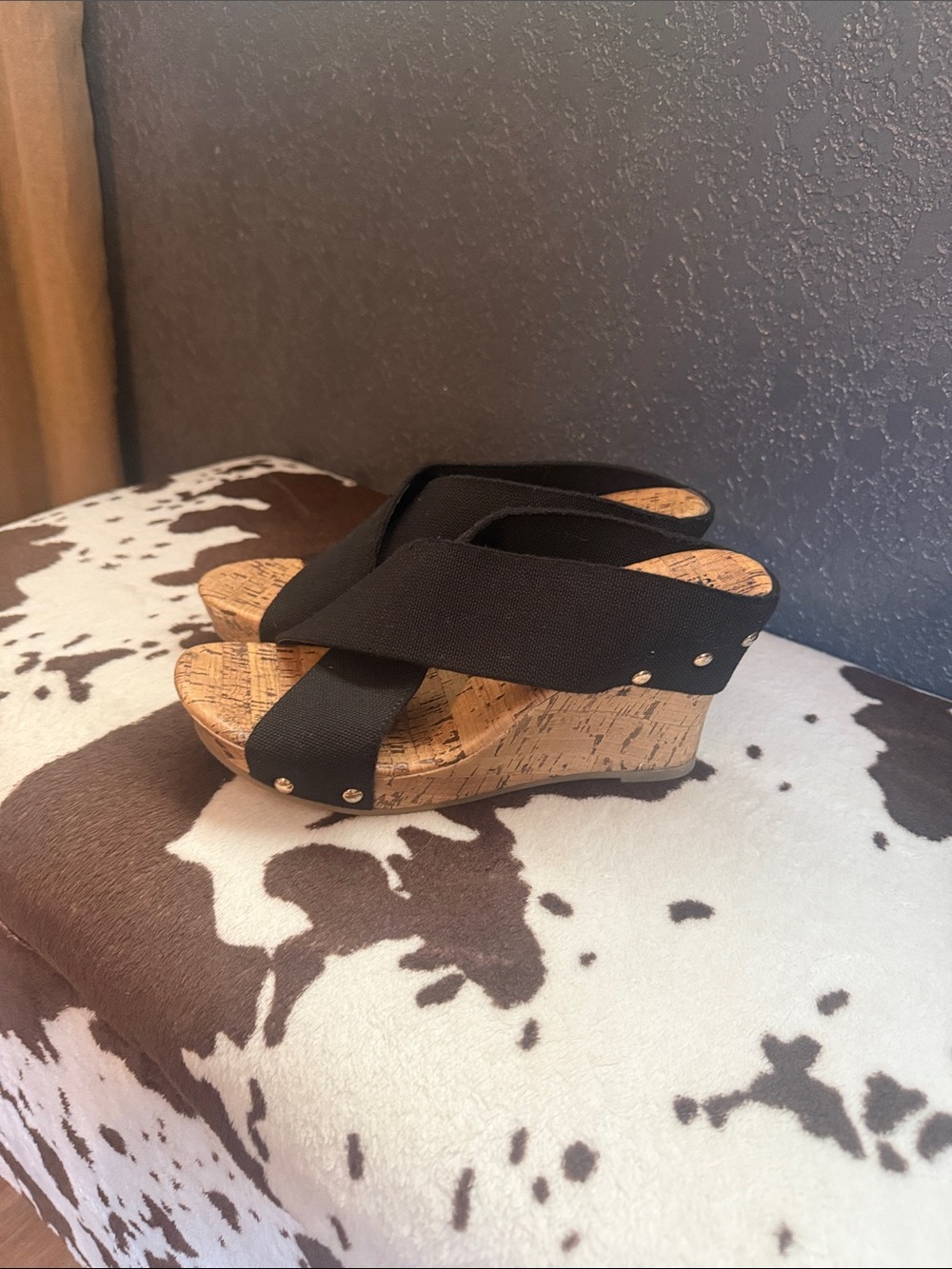 Black Studded Cork Wedge Sandals